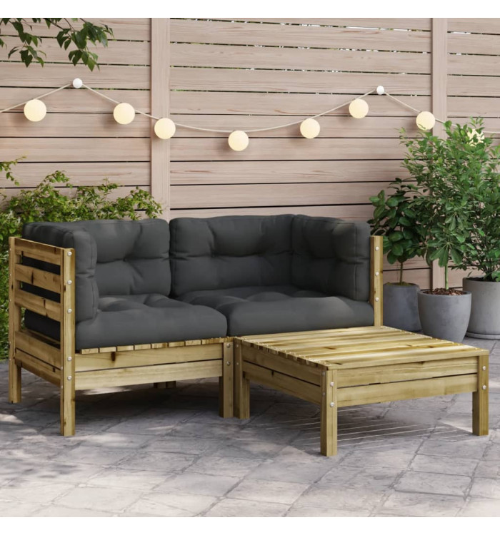 Canapé de jardin avec coussins et repose-pied 2 places | Mobilier & Déco