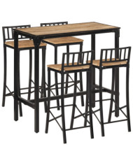 Ensemble de bar 5 pcs bois de manguier brut massif et métal | Mobilier & Déco
