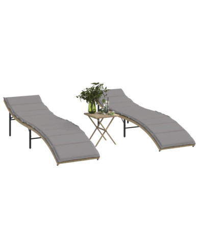 Chaises longues lot de 2 avec table beige résine tressée | Mobilier & Déco