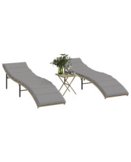 Chaises longues lot de 2 avec table beige résine tressée | Mobilier & Déco