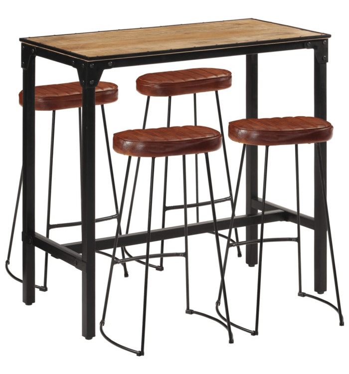 Ensemble de bar 5 pcs bois de manguier brut massif et métal | Mobilier & Déco