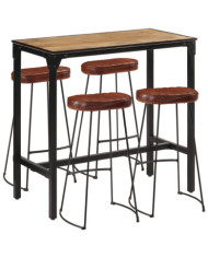 Ensemble de bar 5 pcs bois de manguier brut massif et métal | Mobilier & Déco