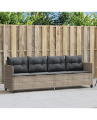 Chaise longue avec coussins gris clair résine tressée | Mobilier & Déco