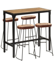 Ensemble de bar 5 pcs bois de manguier brut massif et métal | Mobilier & Déco