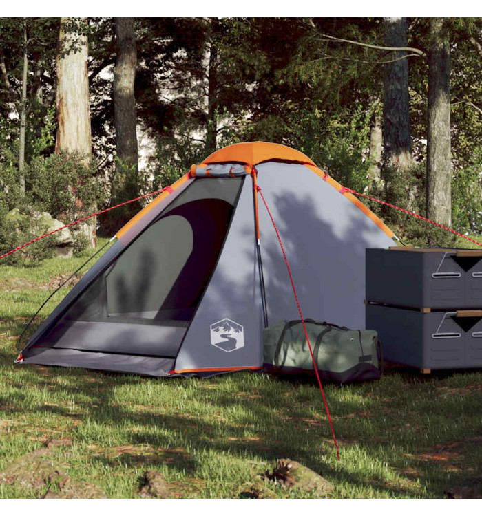 Tente de camping à dôme 2 personnes gris et orange imperméable | Mobilier & Déco