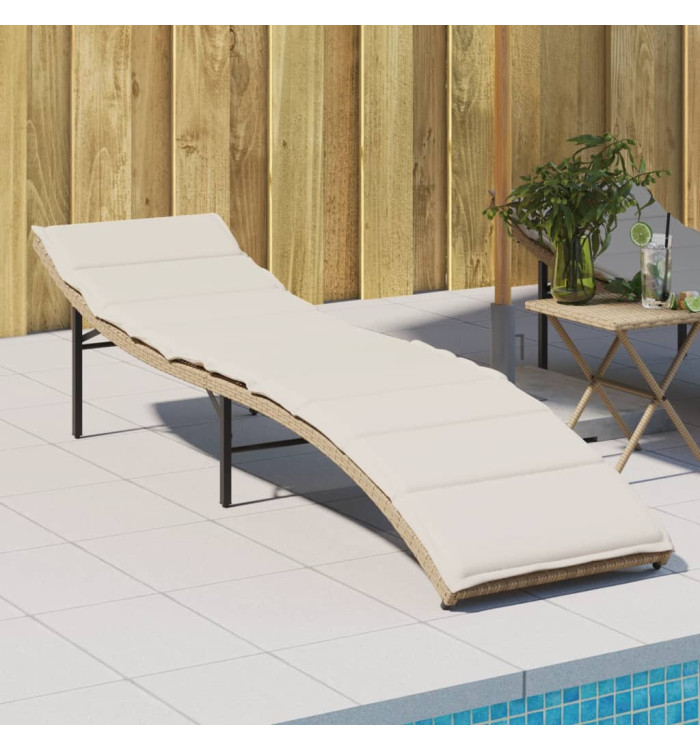 Chaise longue avec coussin beige 55x199x50 cm résine tressée | Mobilier & Déco