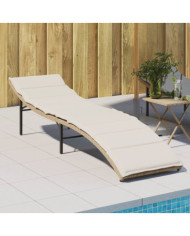 Chaise longue avec coussin beige 55x199x50 cm résine tressée | Mobilier & Déco
