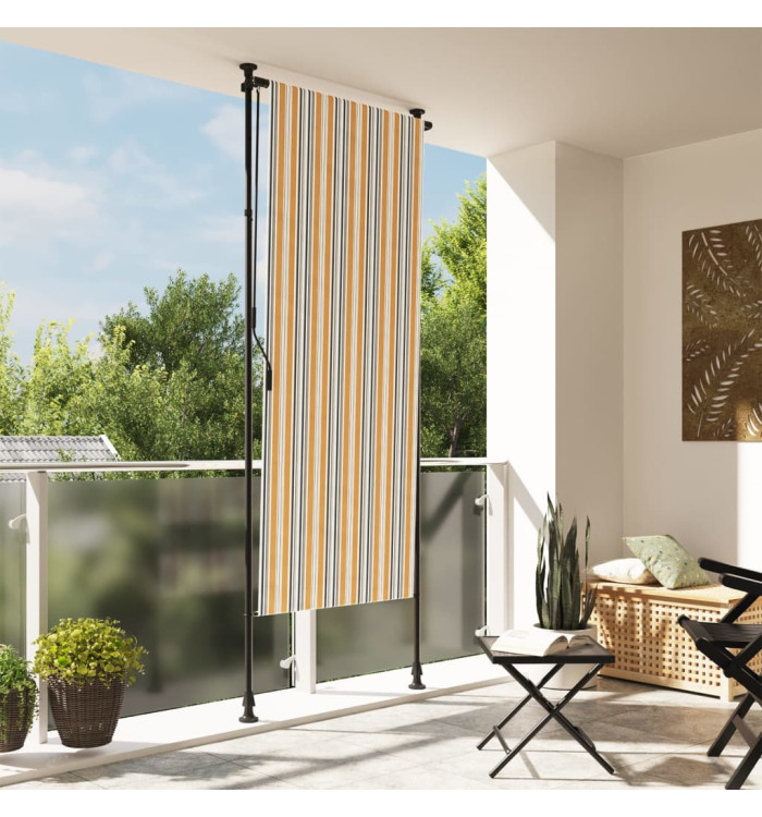 Store roulant d'extérieur jaune et blanc 120x270 cm tissu acier | Mobilier & Déco