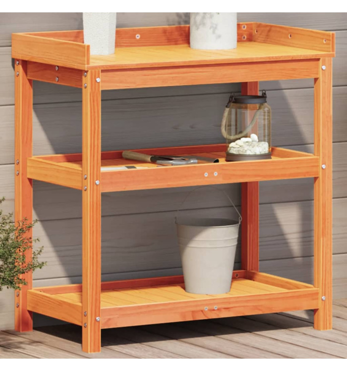 Table de rempotage avec étagères marron bois massif de pin | Mobilier & Déco