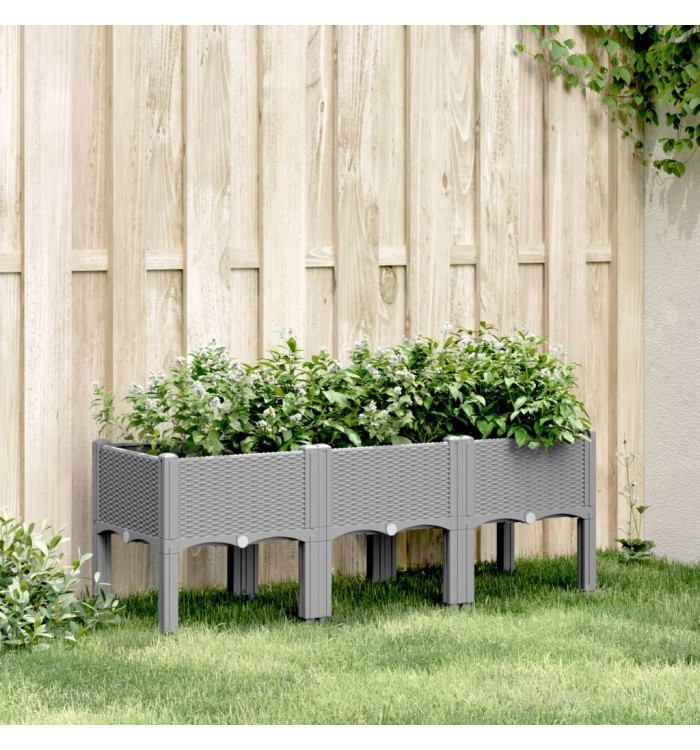 Jardinière avec pieds gris clair 120x40x42 cm PP | Mobilier & Déco