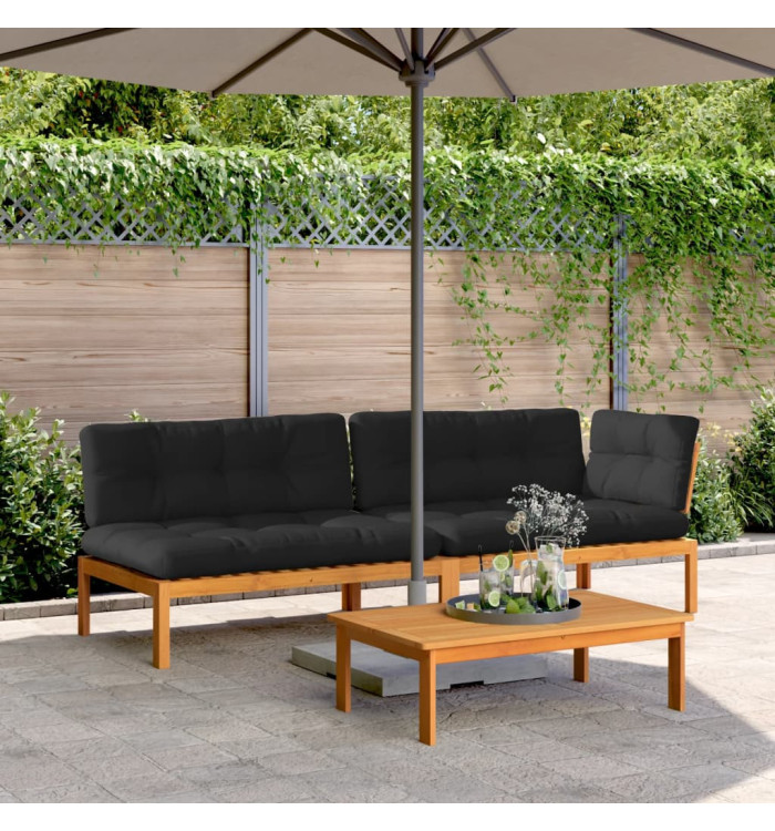 Salon palette de jardin avec coussins 3pcs bois d'acacia massif | Mobilier & Déco