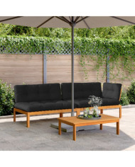 Salon palette de jardin avec coussins 3pcs bois d'acacia massif | Mobilier & Déco