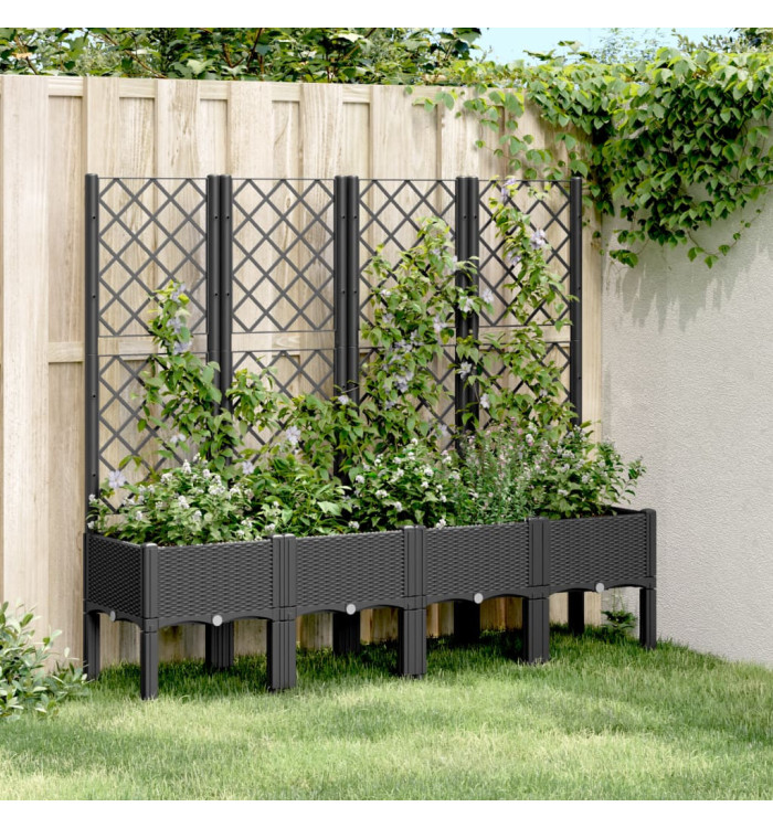Jardinière avec treillis noir 160x40x142 cm PP | Mobilier & Déco