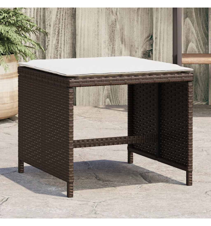 Tabourets de jardin et coussins lot de 4 marron résine tressée | Mobilier & Déco