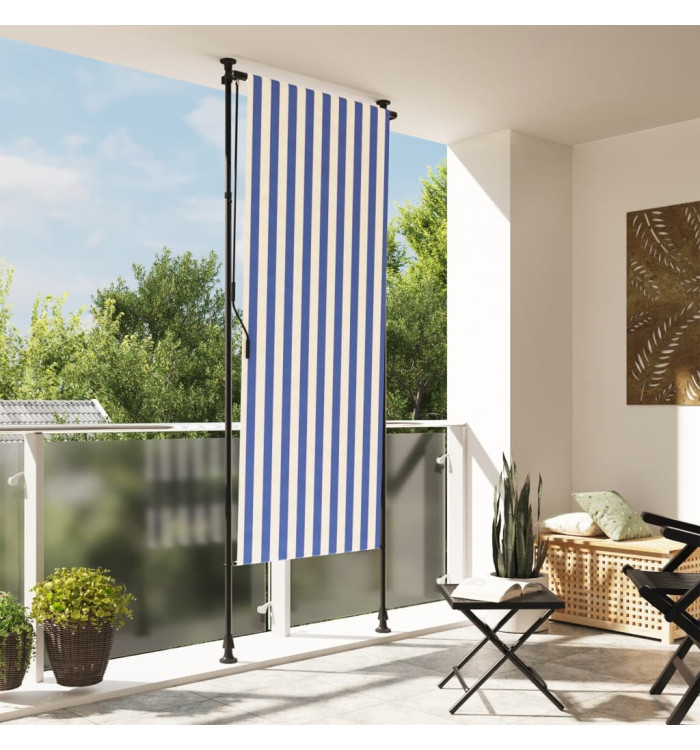 Store roulant d'extérieur bleu et blanc 120x270 cm tissu acier | Mobilier & Déco