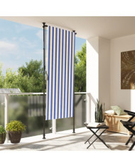 Store roulant d'extérieur bleu et blanc 120x270 cm tissu acier | Mobilier & Déco