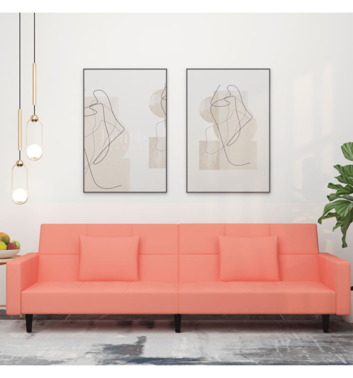 Canapé-lit à 2 places avec deux oreillers Rose Velours | Mobilier & Déco
