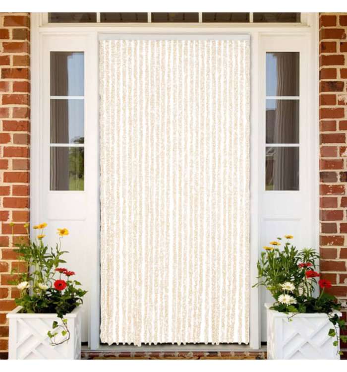 Rideau anti-mouches beige et blanc 118x220 cm chenille | Mobilier & Déco