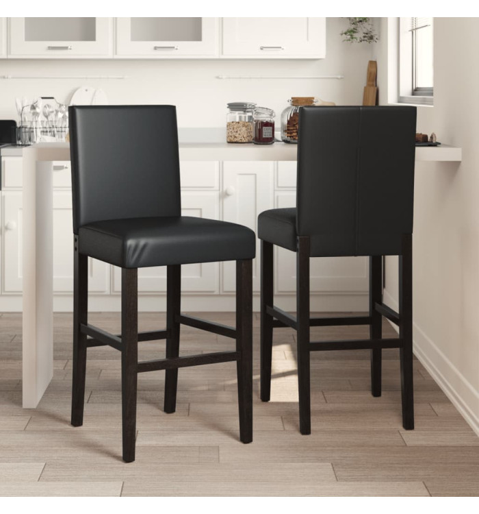 Chaises de bar lot de 2 bois massif d'hévéa et similicuir | Mobilier & Déco