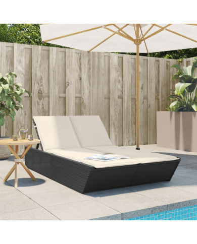 Chaise longue double avec coussins noir résine tressée | Mobilier & Déco