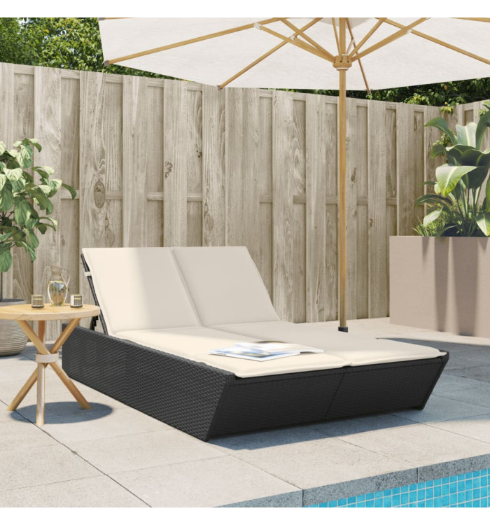 Chaise longue double avec coussins noir résine tressée | Mobilier & Déco