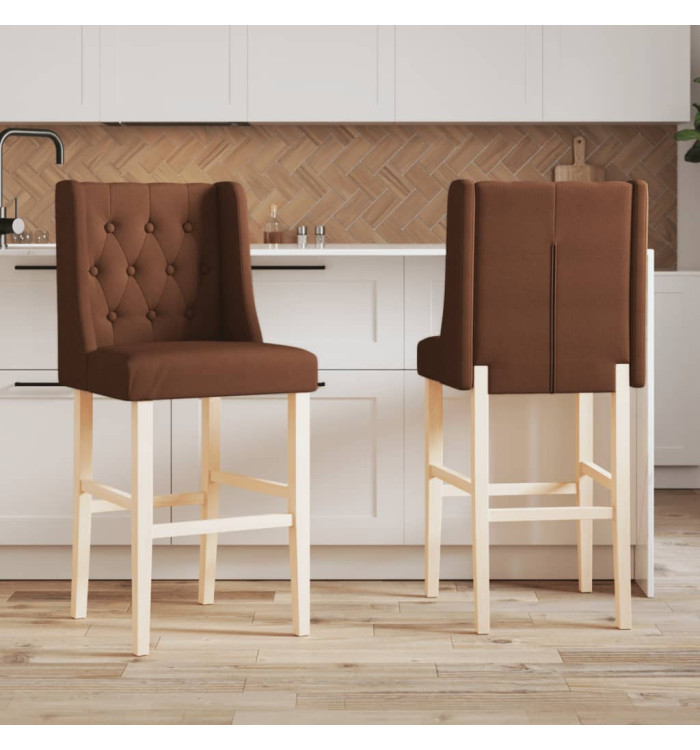 Chaises de bar lot de 2 bois massif d'hévéa et tissu | Mobilier & Déco