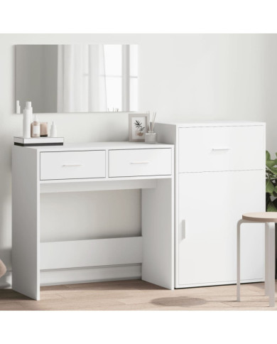 Ensemble de coiffeuse 3 pcs blanc bois d'ingénierie | Mobilier & Déco
