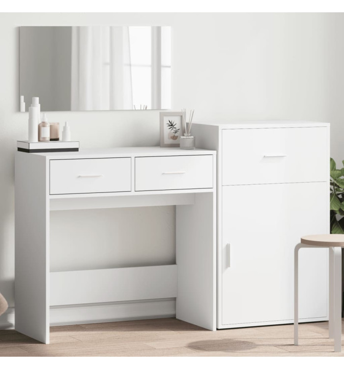 Ensemble de coiffeuse 3 pcs blanc bois d'ingénierie | Mobilier & Déco