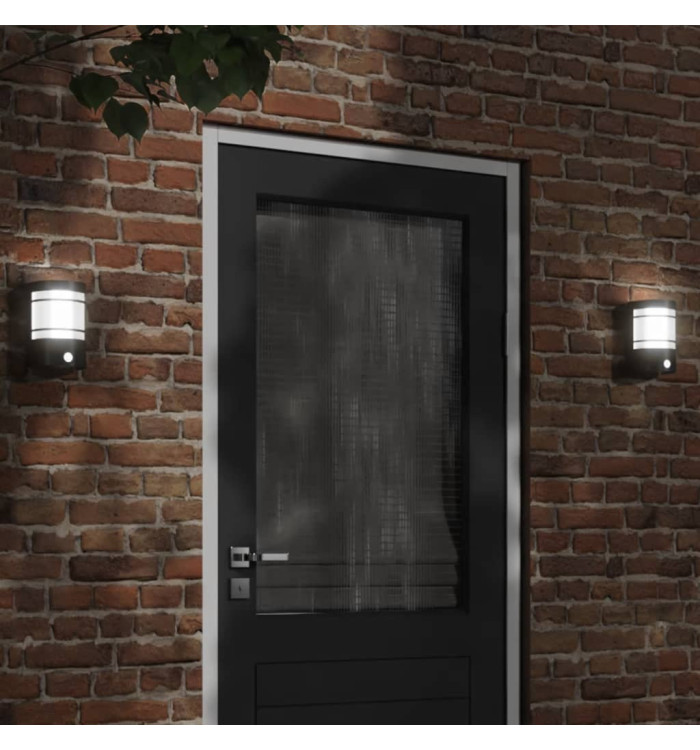 Applique murale d'extérieur avec capteur noir acier inoxydable | Mobilier & Déco