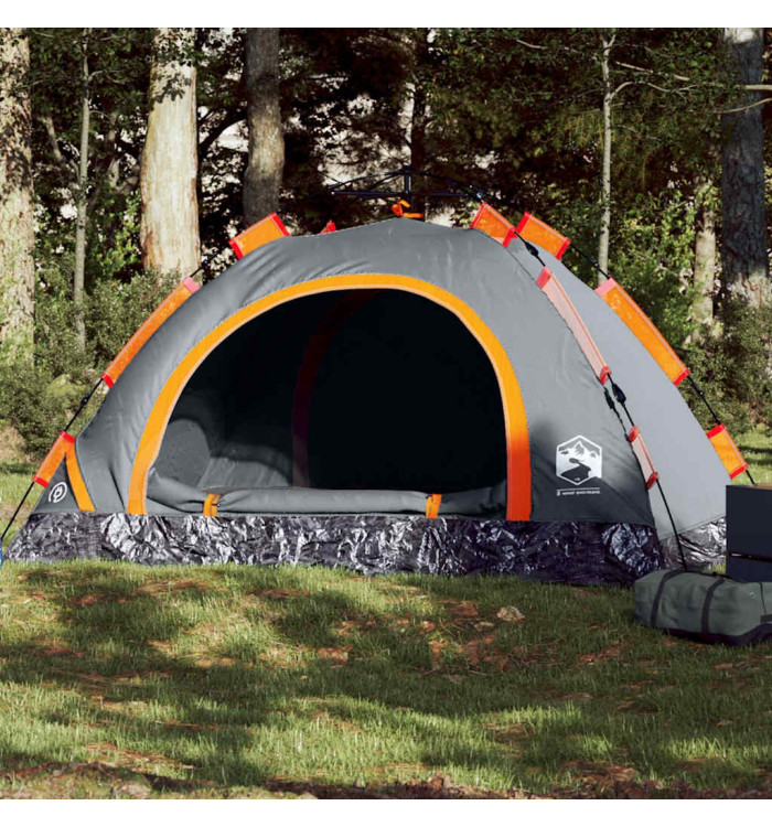 Tente de camping 3 personnes gris et orange libération rapide | Mobilier & Déco