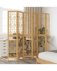 Cloison de séparation 6 panneaux marron bois paulownia massif | Mobilier & Déco