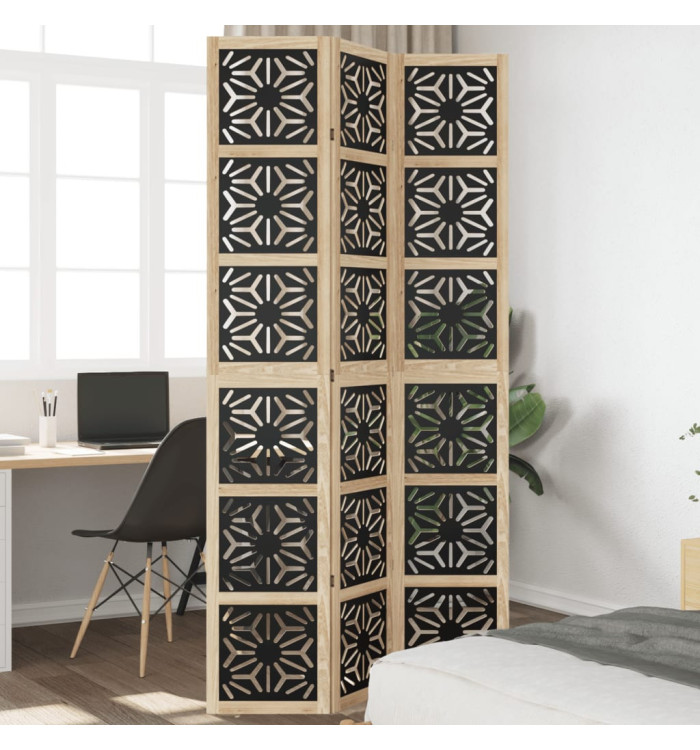 Cloison de séparation 3 panneaux marron noir paulownia massif | Mobilier & Déco