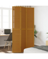 Cloison de séparation 3 panneaux marron bois paulownia massif | Mobilier & Déco