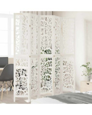 Cloison de séparation 5 panneaux blanc bois de paulownia massif | Mobilier & Déco
