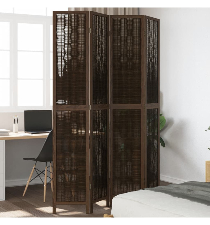Cloison de séparation 4 panneaux marron foncé paulownia massif | Mobilier & Déco