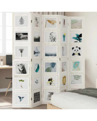 Cloison de séparation 5 panneaux blanc bois de paulownia massif | Mobilier & Déco