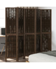 Cloison de séparation 5 panneaux marron foncé paulownia massif | Mobilier & Déco
