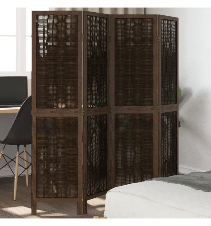 Cloison de séparation 4 panneaux marron foncé paulownia massif | Mobilier & Déco
