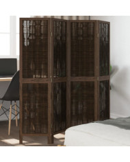 Cloison de séparation 4 panneaux marron foncé paulownia massif | Mobilier & Déco