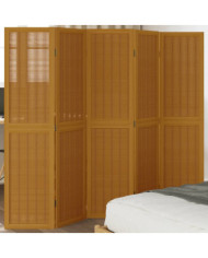 Cloison de séparation 5 panneaux marron bois paulownia massif | Mobilier & Déco