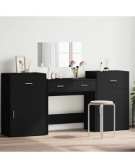 Ensemble de coiffeuse 4 pcs noir bois d'ingénierie | Mobilier & Déco