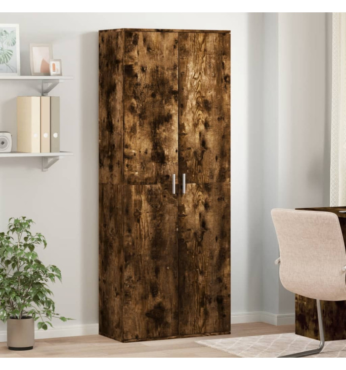 Buffet haut chêne fumé 70x35x180 cm bois d'ingénierie | Mobilier & Déco