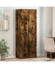 Buffet haut chêne fumé 70x35x180 cm bois d'ingénierie | Mobilier & Déco