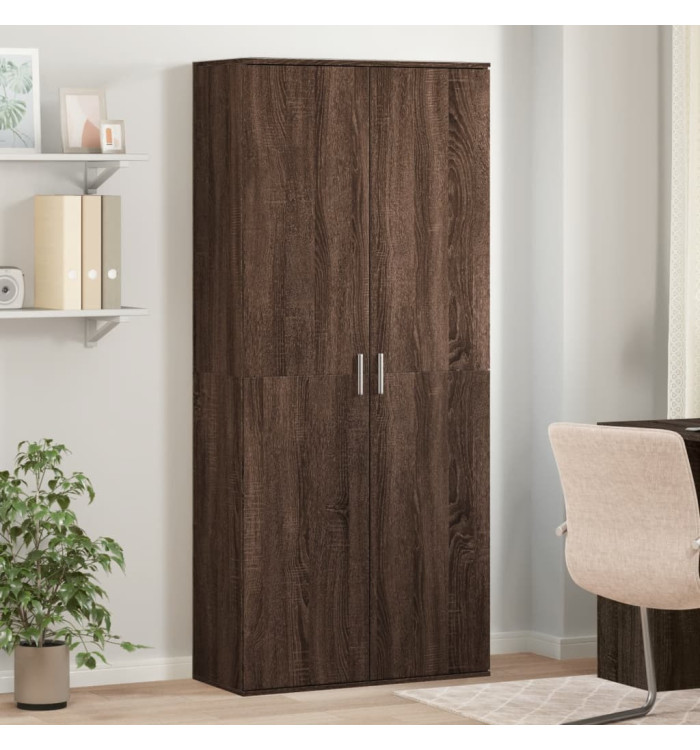 Buffet haut chêne marron 80x35x180 cm bois d'ingénierie | Mobilier & Déco