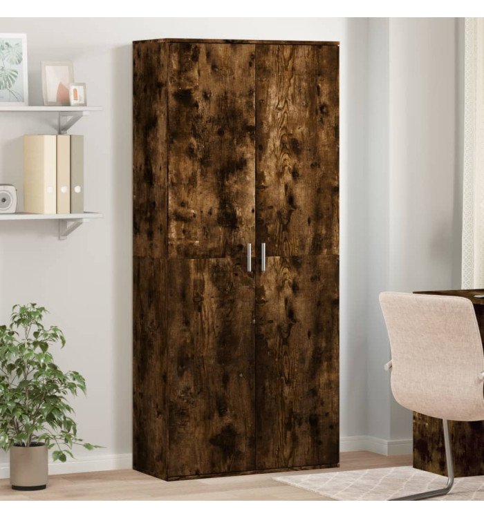 Buffet haut chêne fumé 80x35x180 cm bois d'ingénierie | Mobilier & Déco