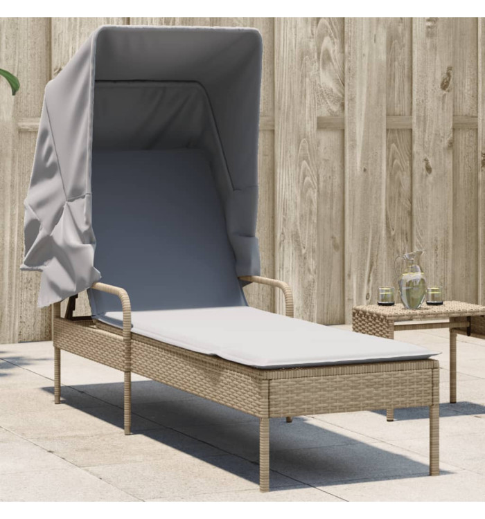 Chaise longue avec auvent beige résine tressée | Mobilier & Déco