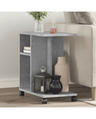 Table d'appoint avec roues gris béton bois d'ingénierie | Mobilier & Déco