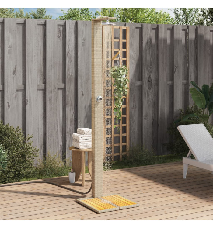 Douche d'extérieur beige 50x55x224cm résine tressée bois acacia | Mobilier & Déco