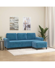 Canapé à 3 places avec repose-pieds Bleu 180 cm Velours | Mobilier & Déco