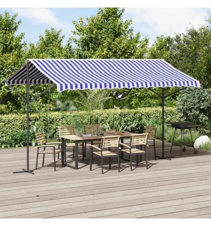 Auvent autoportant bleu et blanc 400x300 cm tissu et acier | Mobilier & Déco